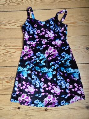 Justice Floral Fit & Flare Dress Black Multi Girls LG 12/14